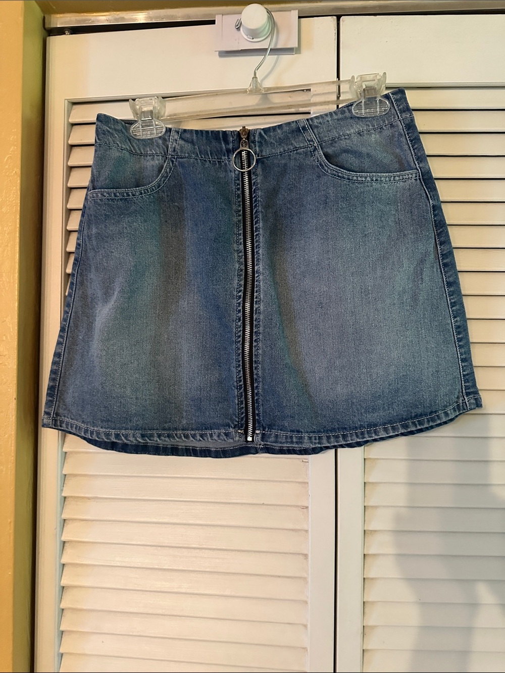 Denim Front-Zip A-Line Mini Skirt - Blue